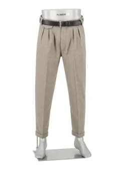 ALBERTO Bundfaltenhose Ted, Wide Fit, Leinen cropped, braun gemustert^ Hosen