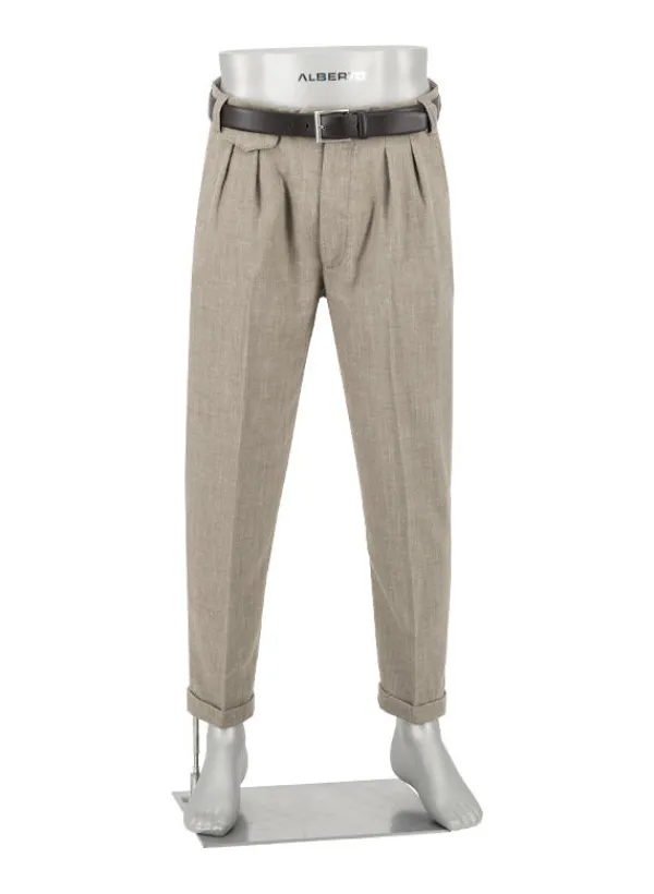 ALBERTO Bundfaltenhose Ted, Wide Fit, Leinen cropped, braun gemustert^ Hosen