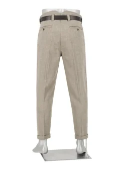 ALBERTO Bundfaltenhose Ted, Wide Fit, Leinen cropped, braun gemustert^ Hosen