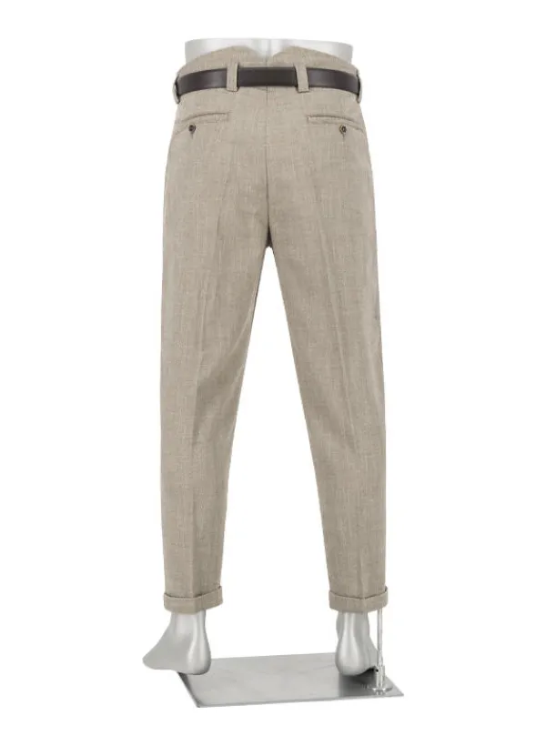 ALBERTO Bundfaltenhose Ted, Wide Fit, Leinen cropped, braun gemustert^ Hosen