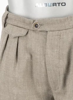 ALBERTO Bundfaltenhose Ted, Wide Fit, Leinen cropped, braun gemustert^ Hosen