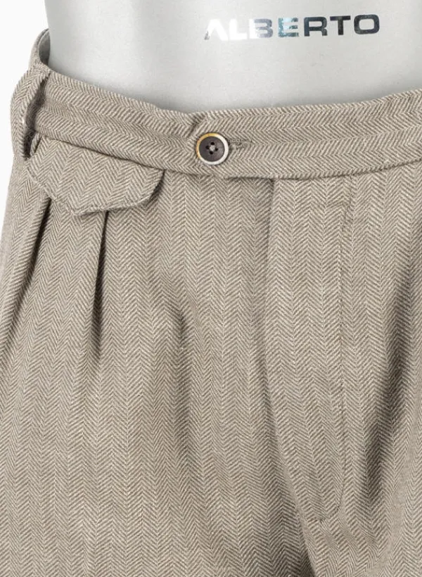 ALBERTO Bundfaltenhose Ted, Wide Fit, Leinen cropped, braun gemustert^ Hosen