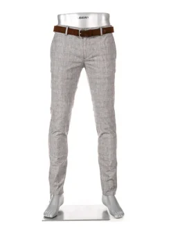 ALBERTO Chino Rob, Slim Fit, Baumwoll-Leinen, dunkelbeige kariert^ Hosen|Chino