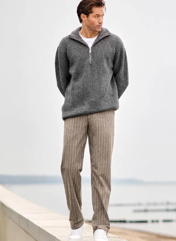 ALBERTO Flanell Stipe, Luis-GU-GT, Wide Fit, Mikofaser-Stretch, braun gestreift^ Hosen|Cosy