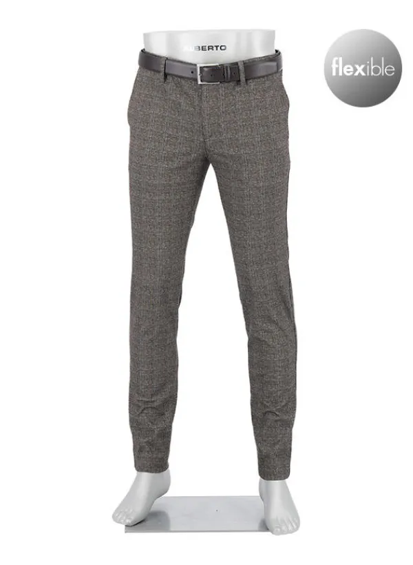 ALBERTO Jersey Check, Rob, Slim Fit, Mikrofaser-Mix, graubraun kariert^ Hosen